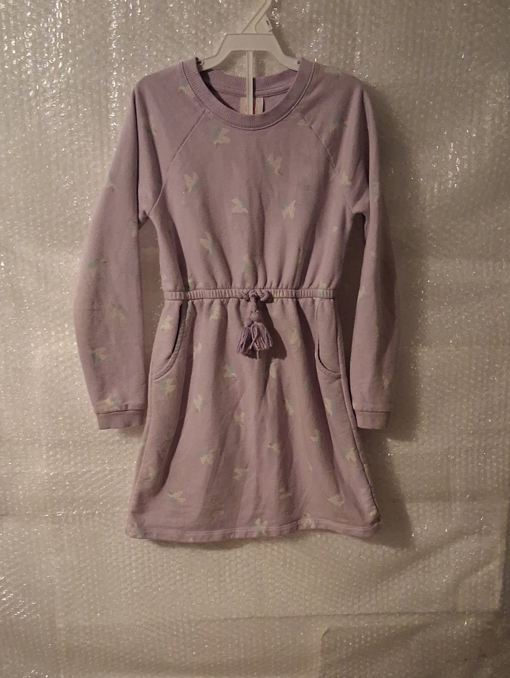 Wonder Nation Size S (6-6x) Lavender Butterfly Tie Waist Sweatshirt Dress